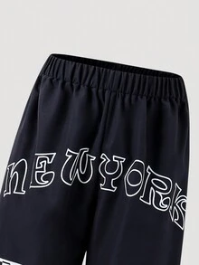SHEIN Explorewe Pantalon droit pour filles pré-adolescentes avec imprimé lettre et chiffre 18 ans - Noir - Voir 3