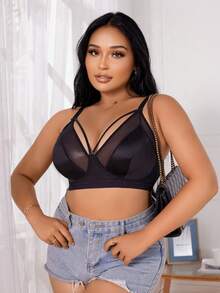 1pc Wireless Plus Size Bra For Women - Black - View 5