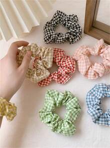 7pcs Women's Fresh Casual Plaid Hair Scrunchies Suitable For Daily, School, Beach, Office, Party, Holiday, Birthday, Back To School, Accessories Hair Ties Scrunchy Hair Ties Ponytail Head Accessories Elastic Band Beauty Home Hair Accessories Hair Rubber Bands,Travel - Multicolor - View 3