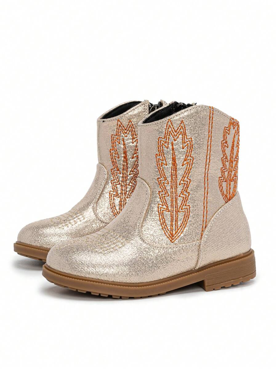 Autumn/Winter Cute Little Girl's Cowboy Boots, New Warm Comfortable Flat Western Cowboy Style Versatile Infant/Toddler Boots - Gold - View 1