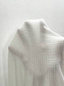 Plus Size Crew Neck Long Sleeve Solid Textured Casual Shirt - White - View 7