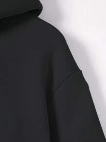 适合青少年女孩的休闲可爱爱心卫衣 - 黑色 - 查看 4