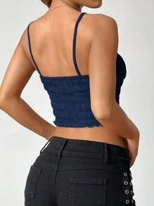 SHEIN Unity 女士休闲纹理面料深 V 领吊带背心 - 藏蓝色 - 查看 2