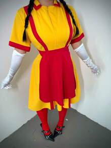 Flirla Halloween Cosplay Two Broke Girls Graphic Crop Dress, Suitable For Bar, Fastfood Job Uniform, Performance Outfit - Multicolor - View 4