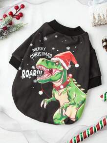 PETSIN Fashionable Christmas Dinosaur Print Pet T-Shirt - Multicolor - View 1
