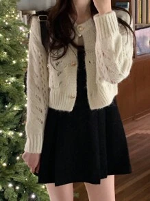 DAZY 女士纯色拼接长袖休闲连衣裙、生日、新年舞会礼服、迷你连衣裙圣诞节 - 黑色 - 查看 4