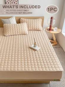 1 pieza Sábana ajustada acolchada sólida, ropa de cama, protector de colchón, cubrecama, sábana, textil para el hogar acogedor, protector de colchón transpirable y antipelusas, decoración del hogar, cubrecama decorativo de unicolor para dormitorio y dormitorio, se ajusta a todas las camas - individual, doble, queen, king, apto para todas las estaciones, lavable a máquina, cubrecama antipolvo, antideslizante, no incluye almohada ni funda de almohada, de vuelta al colegio