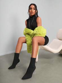 CUCCOO SZL Bộ sưu tập giày cao gót nữ co giãn mũi nhọn đan bốt đen-Giày nghỉ mát cao gót trong suốt Giảm giá mùa hè Giày đi học trở lại Giày sinh viên đại họcĐảng gợi cảm Baddie Hợp thời trang sang trọng Phong cách tuyệt đẹp Halloween - màu đen - Xem 3