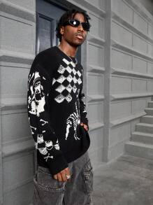 Manfinity EMRG Men Skeleton Pattern Casual Sweater For Halloween - Black - View 5
