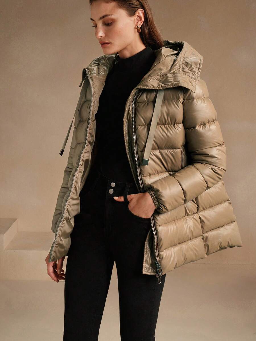 Anewsta 女士连帽休闲简约夹克，适合秋冬季 - 卡其色 - 查看 1