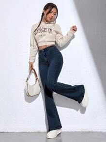 Jeanoix 正面纽扣、多口袋、简约设计休闲牛仔裤 - 藍色 - 查看 5