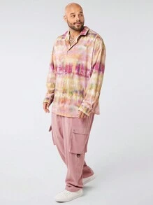 Manfinity NXTstreet Camisa de manga larga con estampado slub y hombro caído para hombres de talla grande