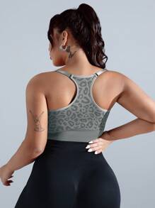 Rhythm Era Plus Size Women  Leopard Print Sports Bra - Grey - View 4