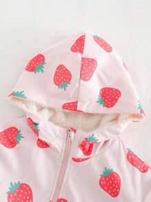 Cozy Pixies Young Girls Casual Versatile Strawberry Pattern Hooded Thermal Lined Thick Zip-Up Jacket - Multicolor - View 10