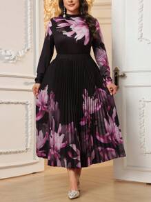 Modelyn Bộ 2 chiếc áo cánh cổ bẻ in hoa cỡ lớn và chân váy nhún - Nhiều màu - Xem 1