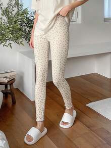 DAZY 碎花针织修身睡裤 - 杏色 - 查看 5