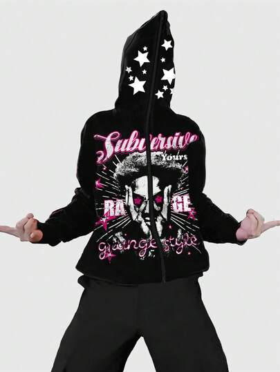 Street Life Sudadera con capucha casual minimalista de manga larga con estampado de graffiti para hombre