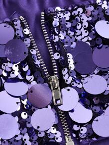 SHEIN ICON Silver Sequin Decor Tube Top - Purple - View 3