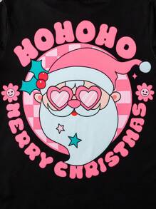 2 peças Tween Girl Natal Papai Noel Imprimir Costas Manga Curta Outfit