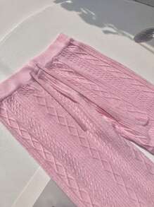 INAWLY Women's Solid Color Simple Daily Knitted Sweater And Trousers - Pink - View 2