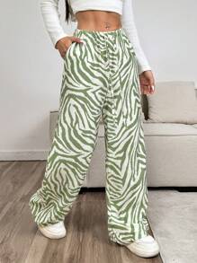 SHEIN EZwear Pantaloni largi cu imprimeu zebră de animale la modă pentru femei Pantaloni largi de vară Pantaloni largi Pantaloni largi Pantaloni boho
