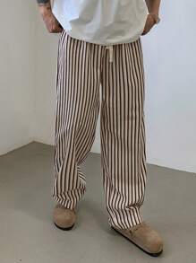 DAZY Pantalones a rayas con cordón casual para hombres, para todo el año