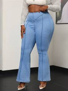 SHEIN SXY Plus Size Women's Solid Color Simple Everyday Jeans - Light Wash - View 6