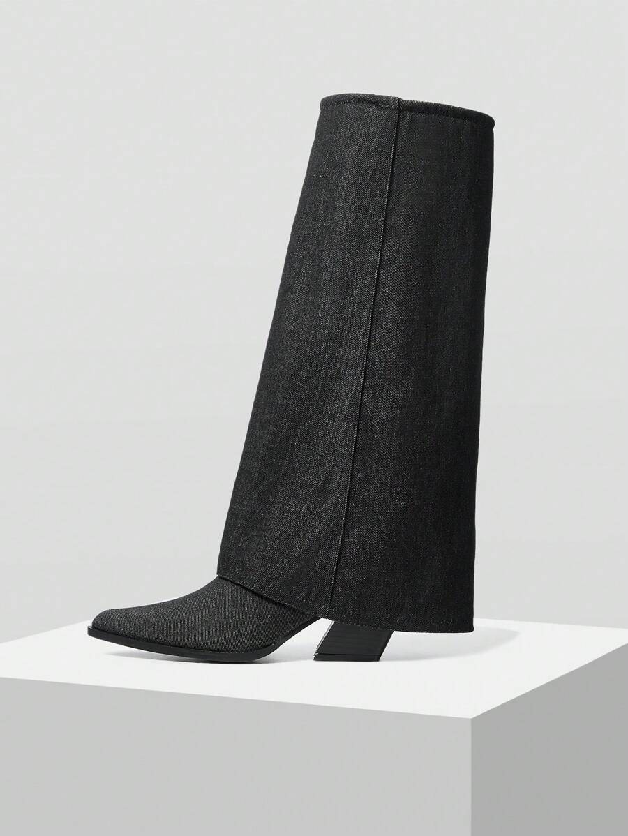 MOTF PREMIUM 1 PAIR 'S FASHION CHUNKY HEEL OVER-THE-KNEE BOOTS - Black - View 2