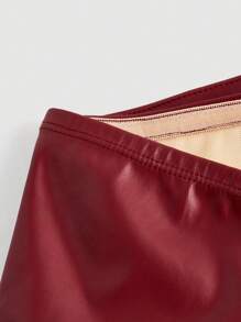 Firerie 女士优雅不对称露肩紧身 PU 衬衫，适合日常生活、通勤、约会、万圣节、圣诞节 - 酒紅色 - 查看 6