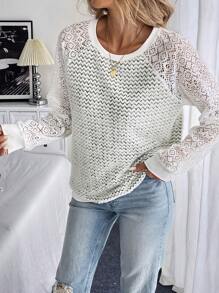 Chiquease Women Hollow Out Splicing Long Sleeve Pullover Sweatshirt For Indoor & Outdoor, Autumn - Apricot - View 6