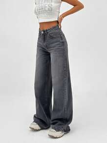 EURMUSE HIGH RISE WIDELEG GREY WOMEN JEAN - Dark Grey - View 1