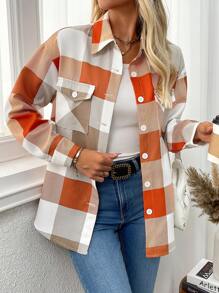 Chiquease Camisa de manga larga a cuadros para mujer, chaqueta casual