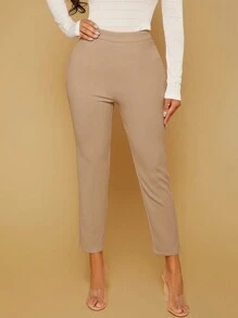 SHEIN SXY Của phụ nữ màu trơn Màu sắc Bề dài Thon gọn Quần - Màu Khaki - Xem 6