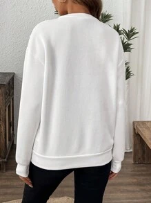 SHEIN LUNE 2024 春秋季新款女装时尚宽松修身蝴蝶结小众设计白色运动衫秋装女装长袖上衣 - 白色 - 查看 2