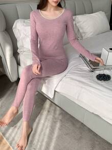 DAZY 女士蕾丝图案刺绣修身睡衣套装