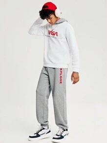 SHEIN 2 pièces/Set Survêtement adolescents garçons décontracté ample avec motif imprimé et blocs de couleurs, capuche et pantalon long. Doublure thermique, épaissi.