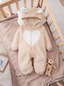 SHEIN Newborn Baby Unisex Rabbit Ear Romper, Autumn/Winter