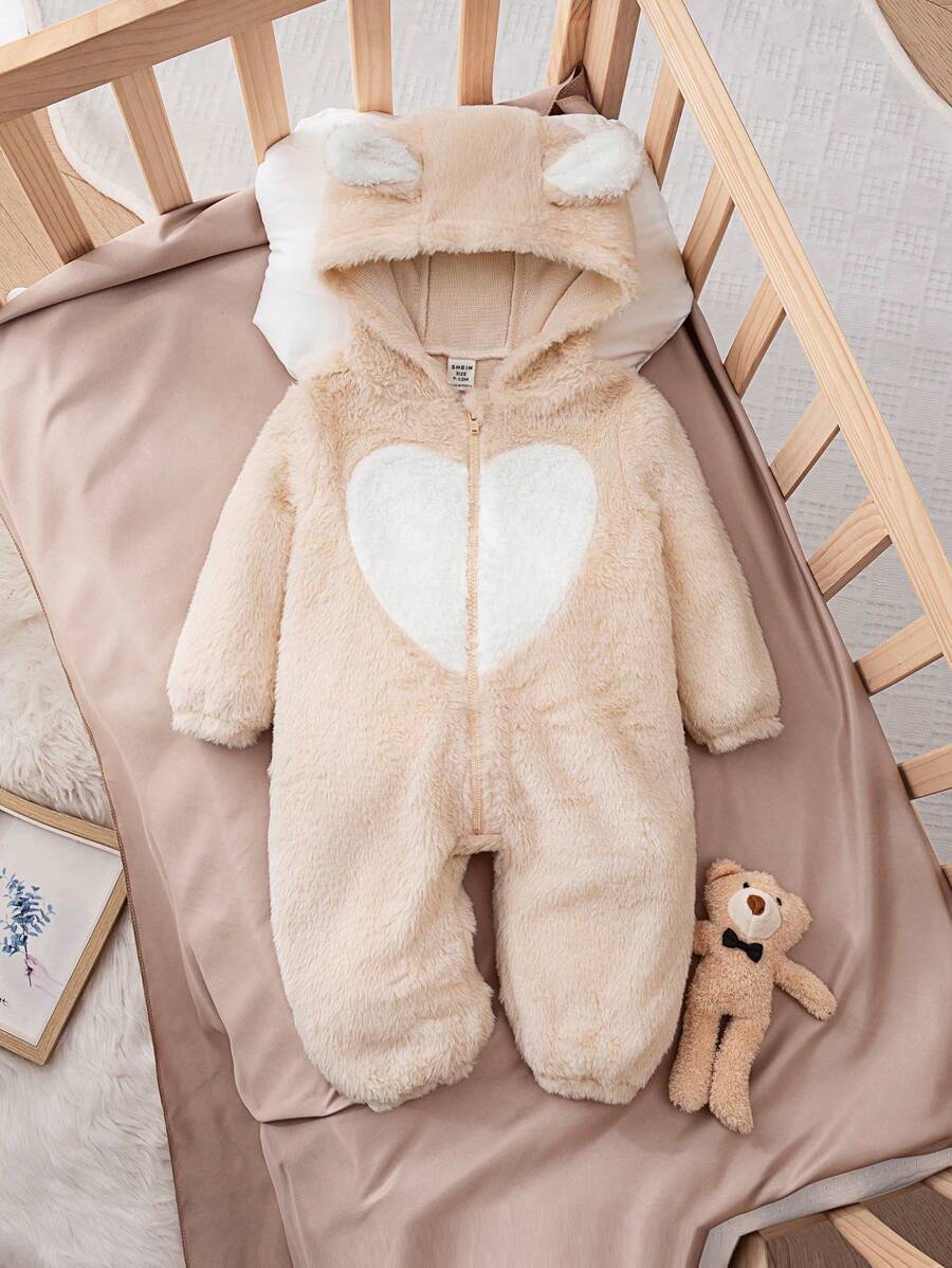 SHEIN Newborn Baby Unisex Rabbit Ear Romper, Autumn/Winter