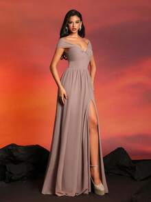 Smliprince Long Off-Shoulder High-End Elegant Cocktail Evening Dress - Dusty Pink - View 7