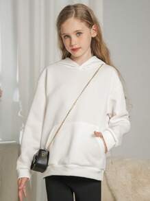 SHEIN Tween Mädchen Sweatshirt mit Buchstickerei auf der Rückseite, Herbst/Winter 2024 Neuheit - Weiss - Übersicht 5