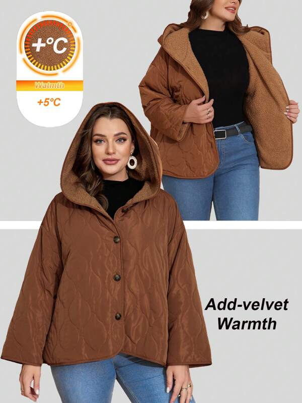 EMERY ROSE Chaqueta térmica con capucha minimalista de talla grande para mujer, para otoño/invierno