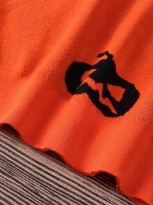 SHEIN VCAY Plus Size Women's Pumpkin Print Round Neck Long Sleeve Sweater In Fall/Winter - Orange - View 4