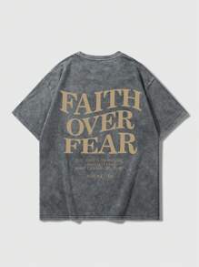 Manfinity EMRG 男士圆领短袖字母印花休闲 T 恤 - 深灰色 - 查看 2