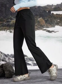 SHEIN In My Nature Women's Solid Color Drawstring Pocket Sports Pants Workout Clothing