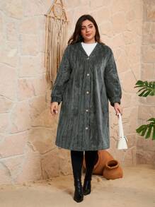 Mulvari Veste longue manches longues de couleur unie simple pour femmes grandes tailles - Gris foncé - Voir 6