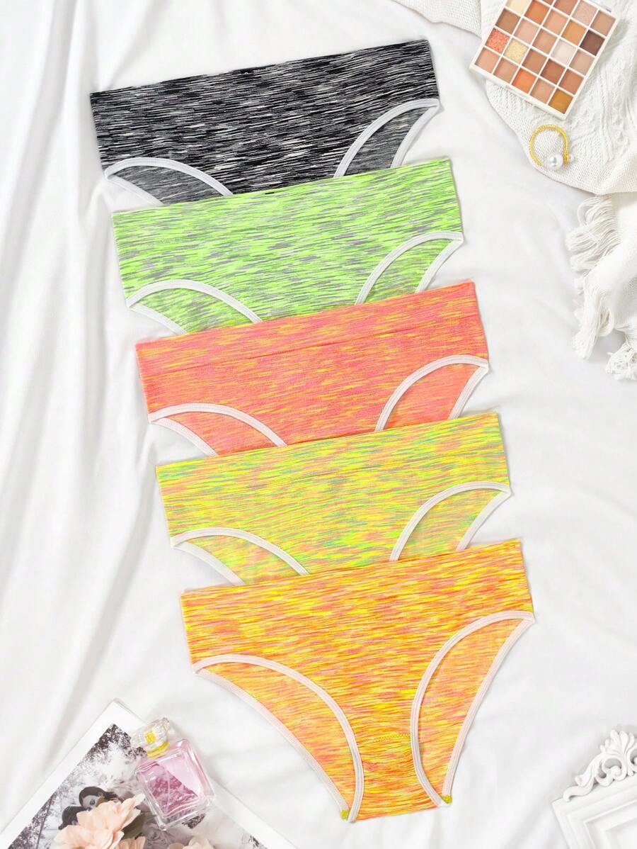 5pcs/Set Women Striped Patchwork Briefs - Multicolor - View 1