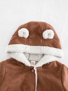 Cozy Pixies Baby Girl Casual Hooded Thicken Fleece Jacket With Ear Design - Khaki - View 4