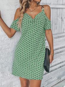 SHEIN Clasi Women's Simple Print Off Shoulder Sleeve Dress