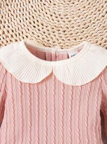 SHEIN 2pcs Baby Girls' Long Sleeve Bodysuit With Leggings Set, 2024 New Summer Elegant, Comfortable And Casual - Pink - View 6