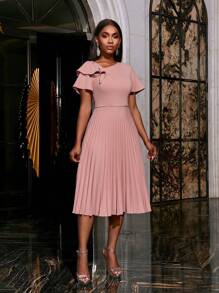 Elegant V-Neck Ruffle Hem Evening Dress - Spring/Summer Formal Dress, Suitable For Weddings, Galas, Red Carpets, And Formal Dinners, Also Can Be Worn As Party Dress Or Wedding Guest Dress - Dusty Pink - View 4